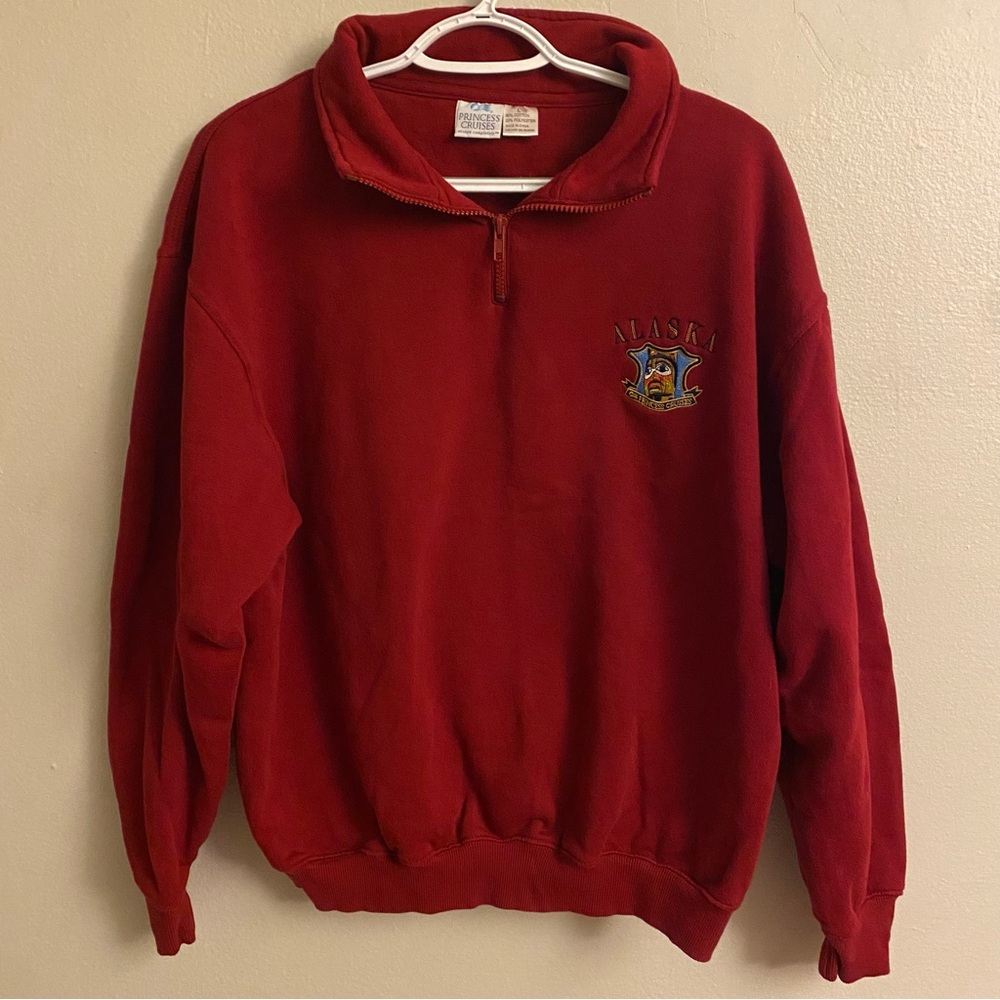 Alaska Princess Cruises 1/4 Zip Sweatshirt Size Large Pullover Red Inuit Design